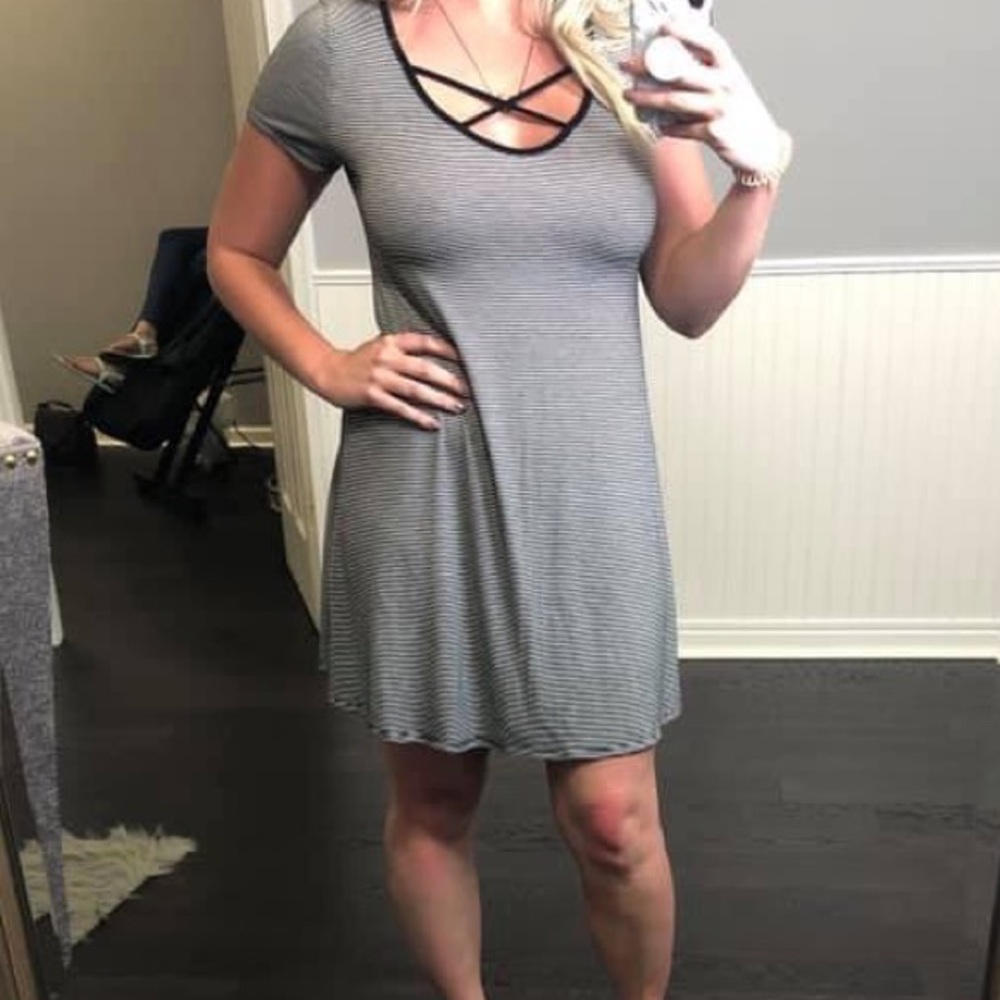 Black and white striped dress